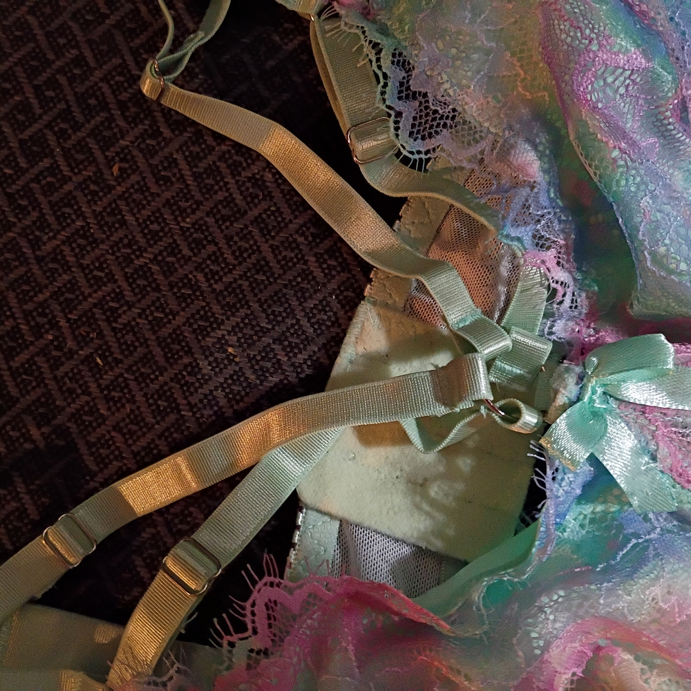 NWOT Tie Dye Multicolor Strappy Lace Bra - Picture 3 of 5